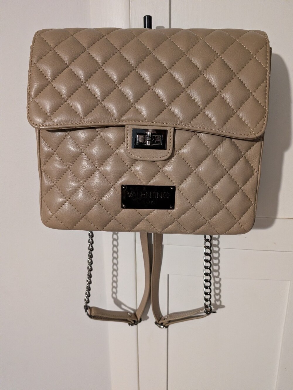 Valentino Beige Quilted Leather Backpack